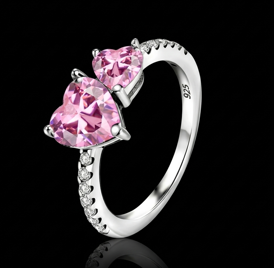 925 Twin Heart "You and Me" Ring