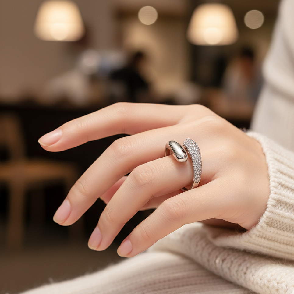 The Serpentine Pavé Bypass Ring