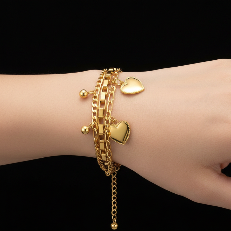 The Golden Heart Multi-Link Bracelet