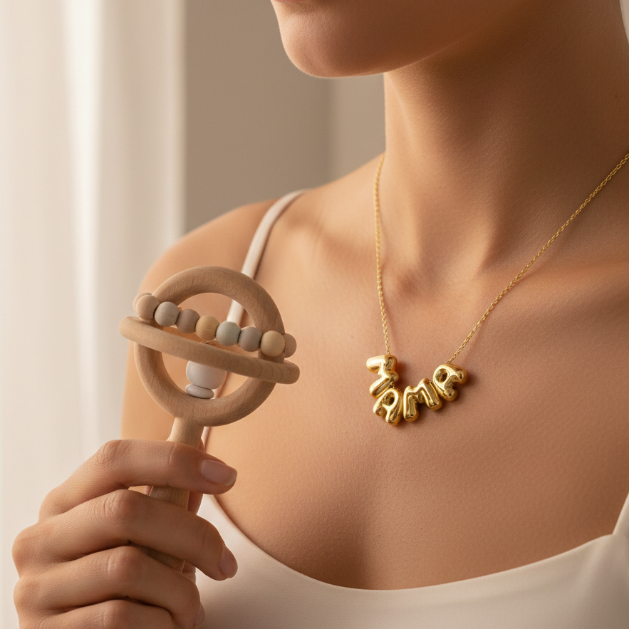 "Mama" Balloon Initial Necklace
