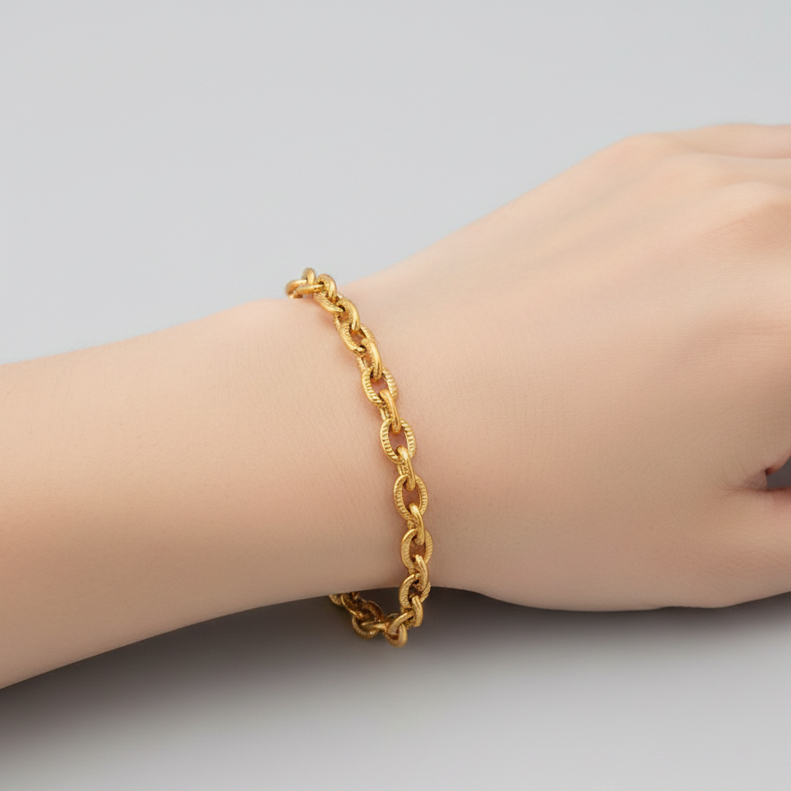 Gold Textured Cable Chain Bracelet
