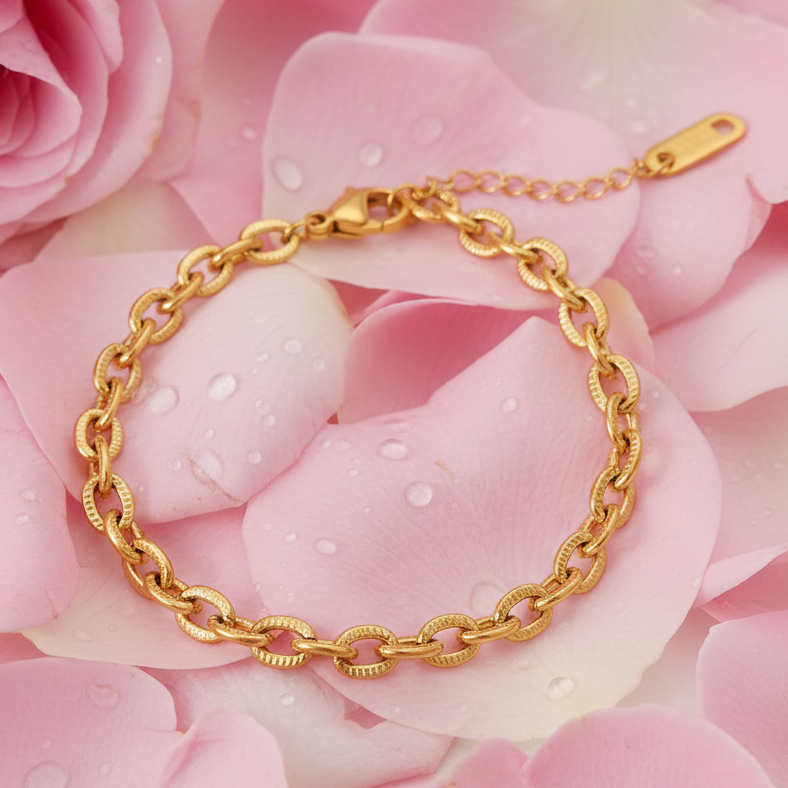 Gold Textured Cable Chain Bracelet