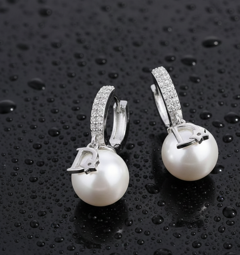 Monogram Pearl Drop Earrings