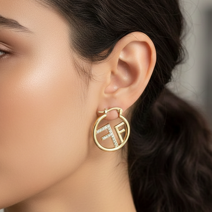 Lustrous Gold Logo Hoops