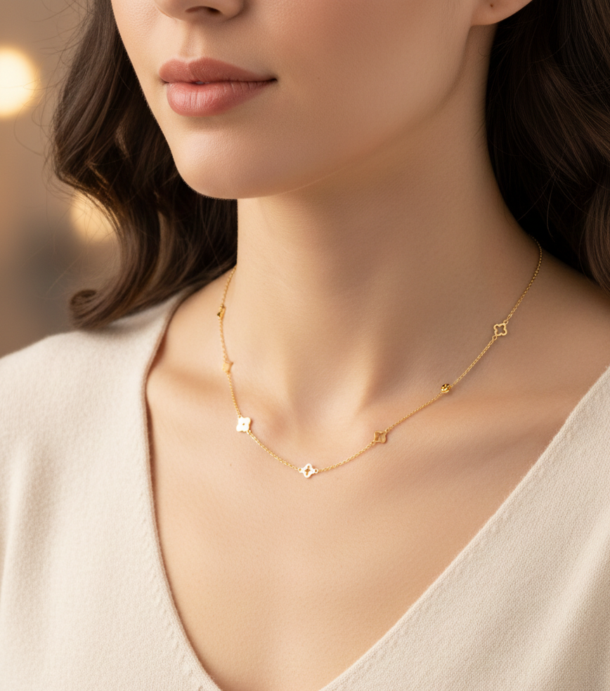 Golden Clover Station Necklace