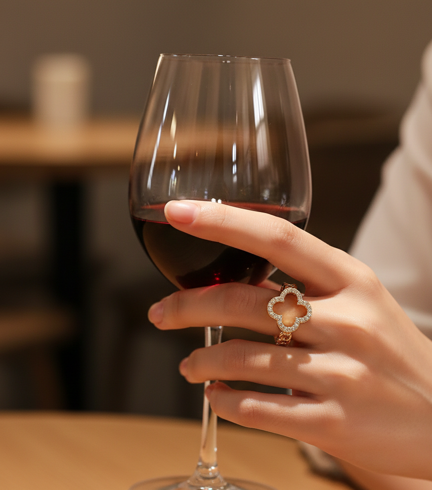 Crystal Clover Chain Ring