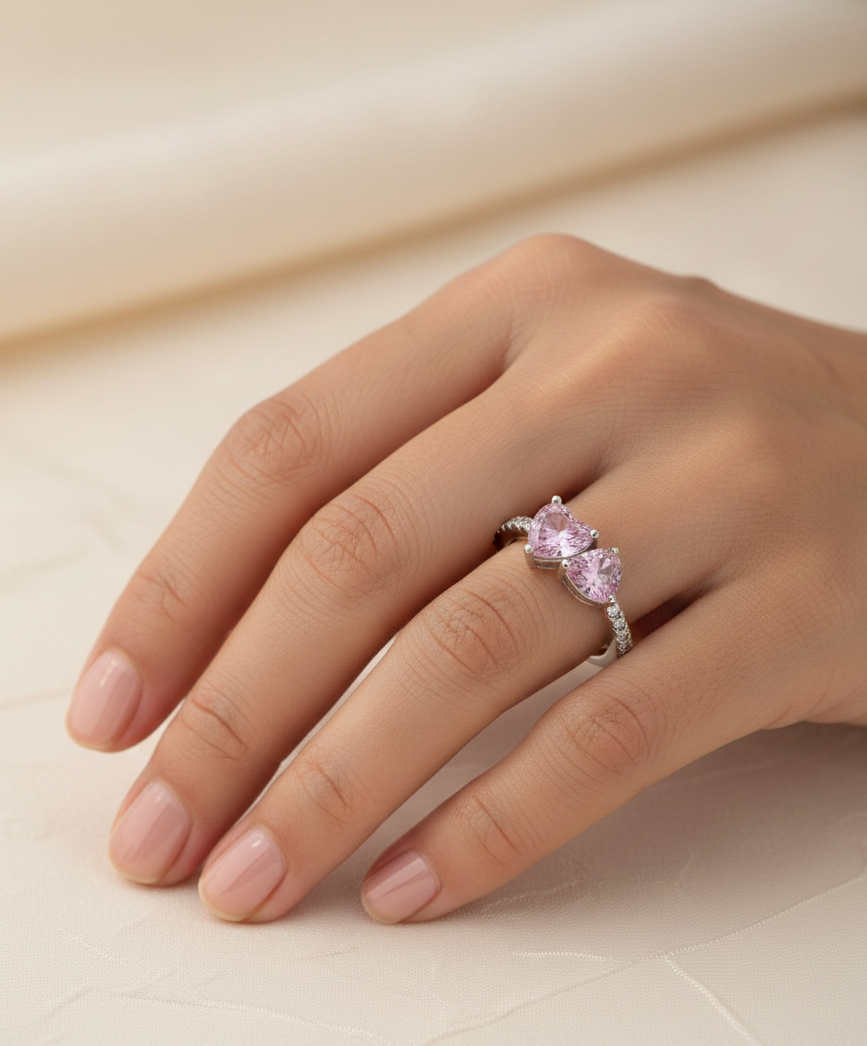 925 Twin Heart "You and Me" Ring